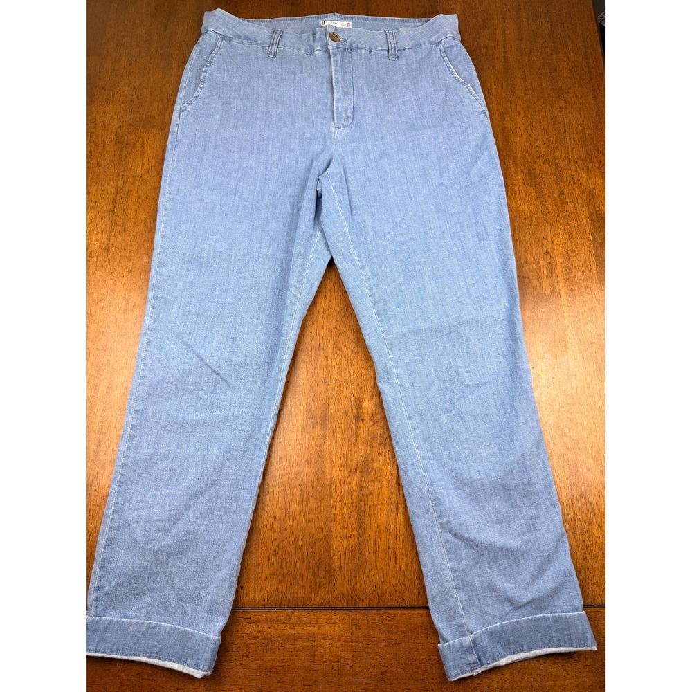 Tommy Hilfiger Chambray Pants Womens 12 Blue Good Cuffed Straight Leg Stretch